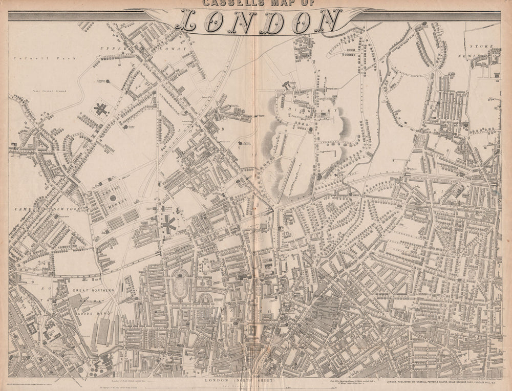 'CASSELLS LONDON N. Holloway Camden islington Highbury Hoxton. WELLER 1862 map