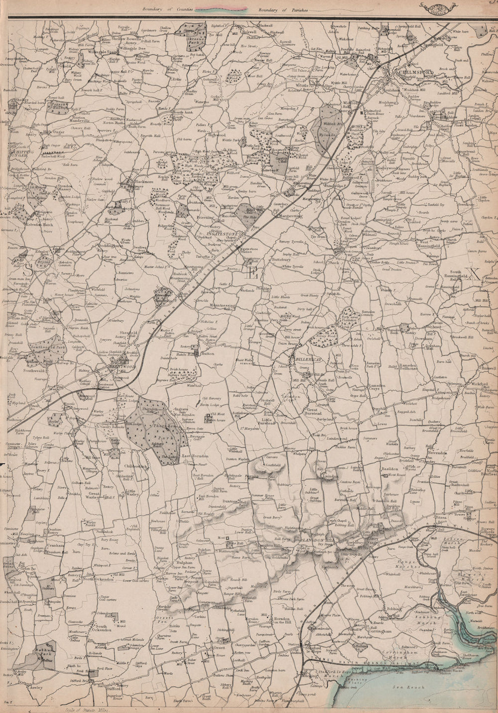 ESSEX. Brentwood Chelmsford Chipping Ongar Billericay Basildon. WELLER 1862 map