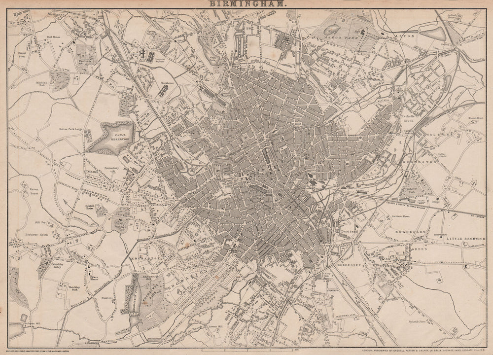 BIRMINGHAM. Large town/city plan by JW LOWRY for the Dispatch Atlas 1862 map