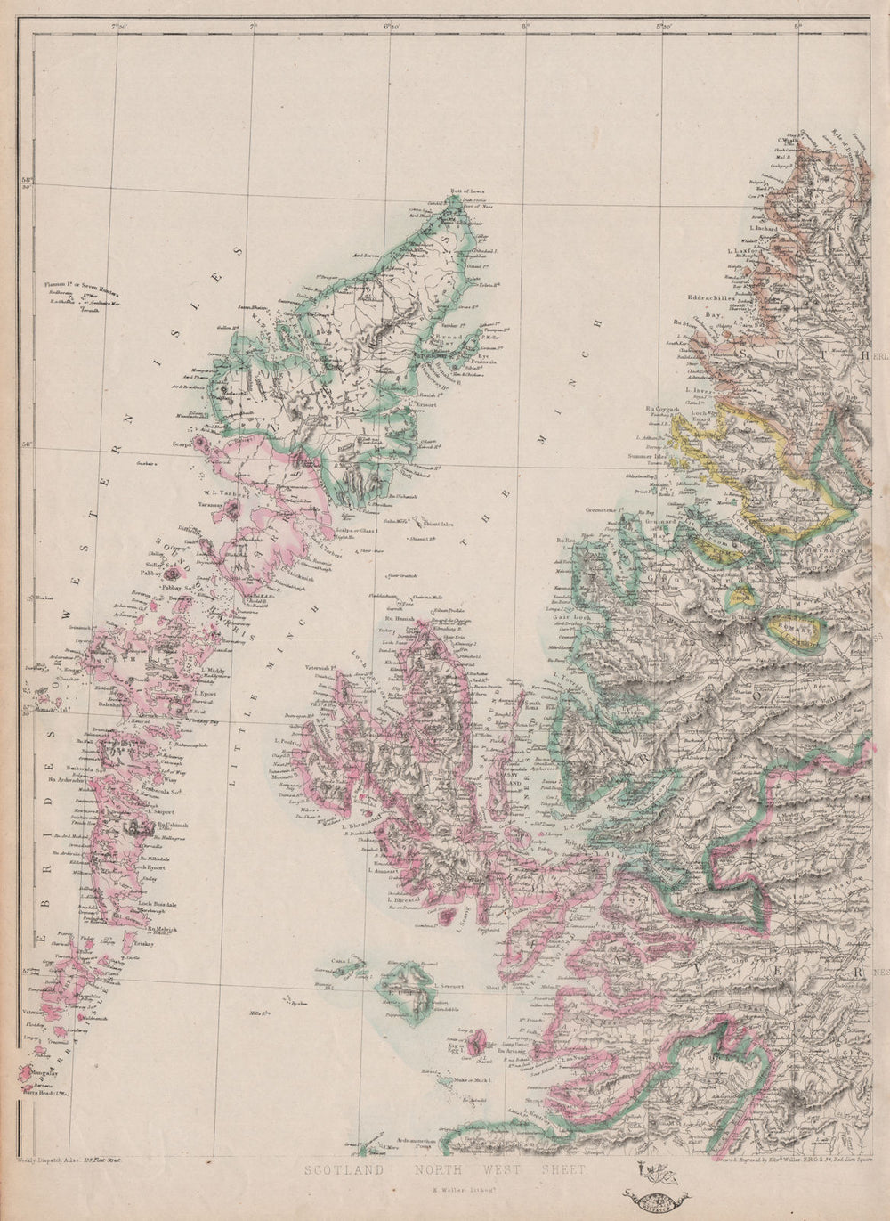 SCOTLAND NORTH WEST. Hebrides Highlands Coast. Skye Lewis Uist. WELLER 1862 map