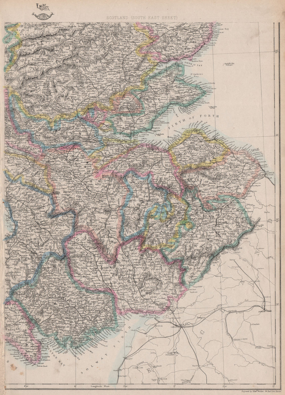 SCOTLAND SOUTH EAST. Borders Central Edinburgh Glasgow Railways.WELLER 1862 map