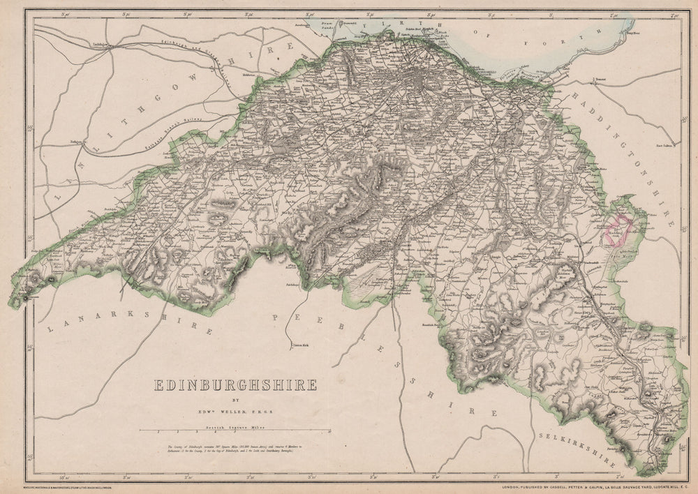 'Edinburghshire'. Midlothian. By EDWARD WELLER for the Dispatch Atlas 1862 map