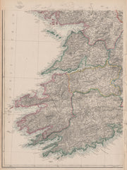 IRELAND SOUTH WEST. Munster Clare Limerick Kerry Cork. Railways.WELLER 1862 map