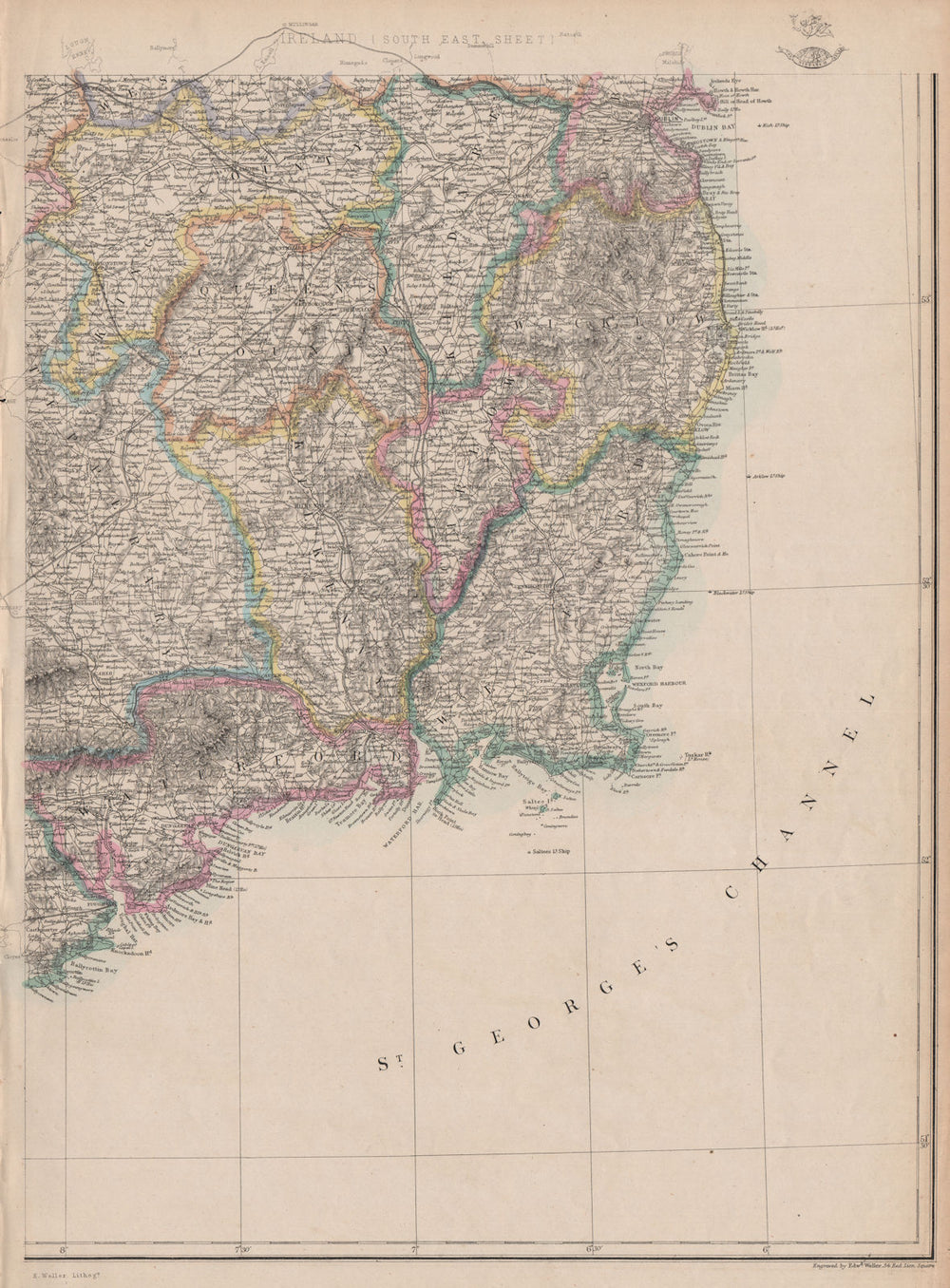 IRELAND SOUTH EAST. Wexford Waterford Kilkenny Wicklow Kildare. WELLER 1862 map