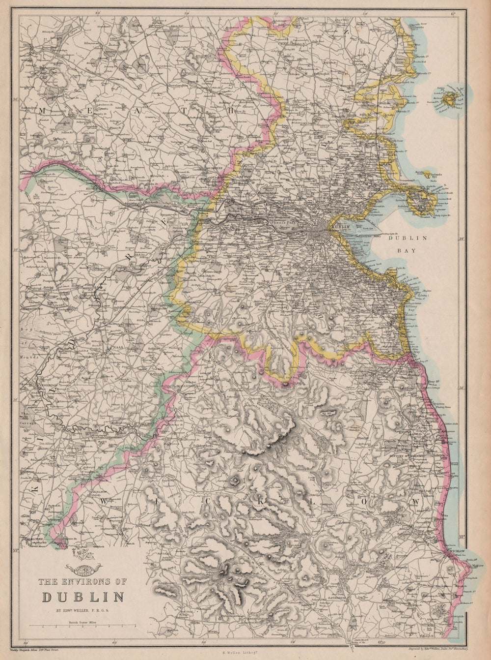 DUBLIN ENVIRONS. Wicklow Mountains. Railways. Ireland. WELLER.Dispatch 1862 map
