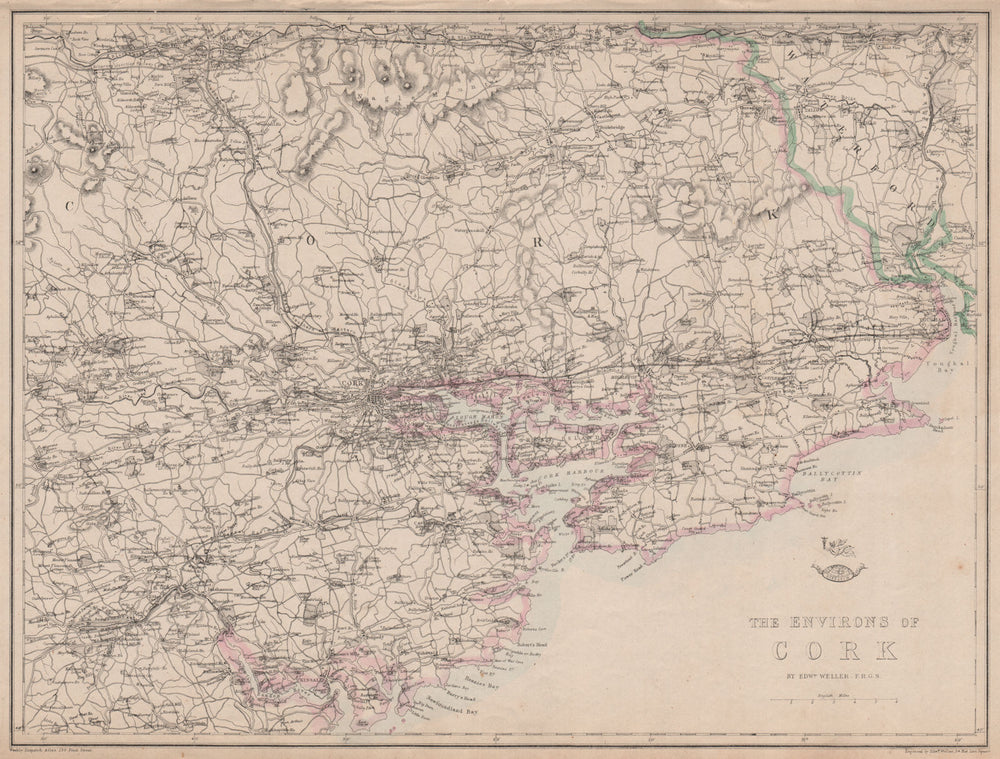CORK ENVIRONS. Queenstown Youghal Mallow Lismore Fermoy Ireland.WELLER 1862 map