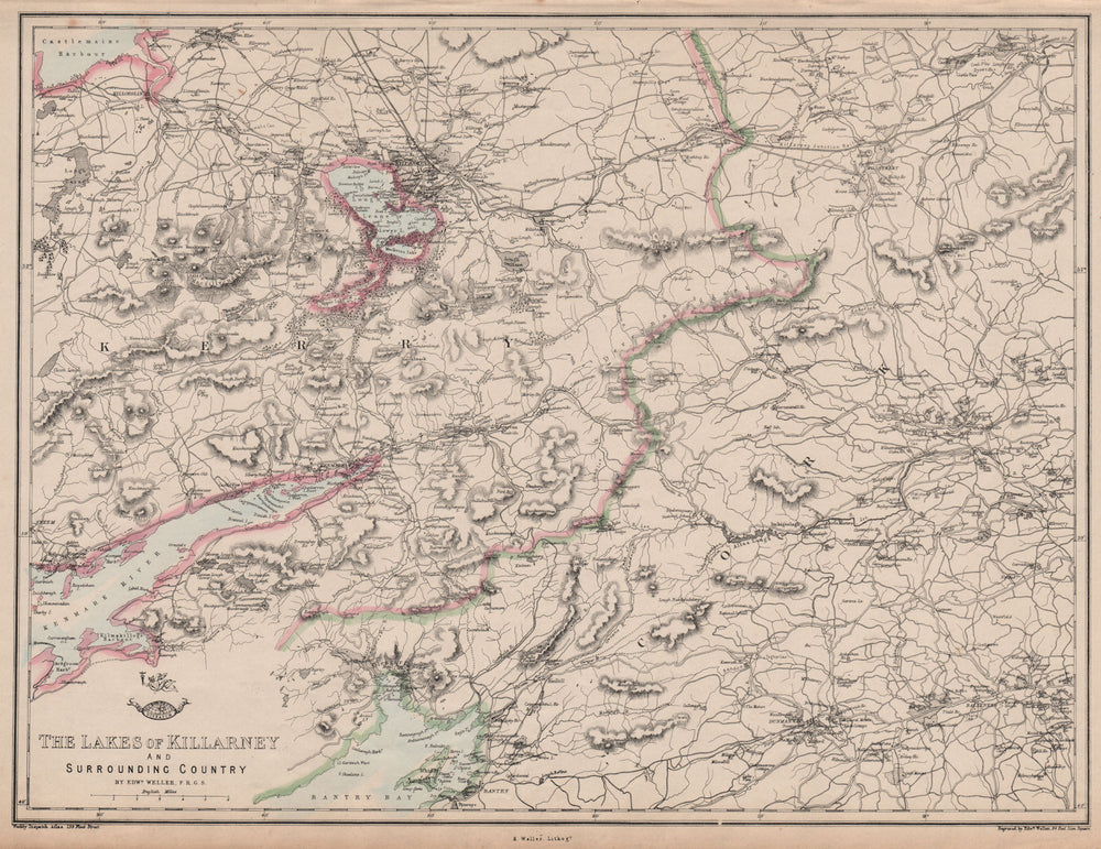 'The Lakes of Killarney & surrounding Country' Kenmare Ireland. WELLER 1862 map