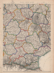 FRANCE SOUTH CENTRE. Auvergne Limousin Pyrenees Languedoc. JW LOWRY 1862 map