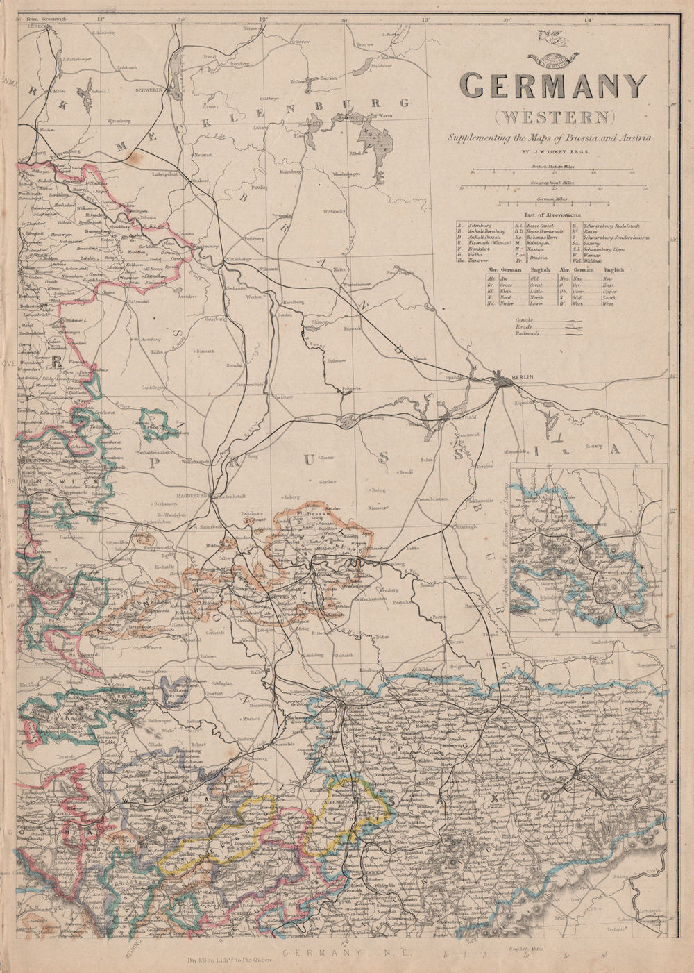 GERMANY NORTH EAST. Saxony Weimar Altenburg Anhalt. JW LOWRY. Dispatch 1862 map