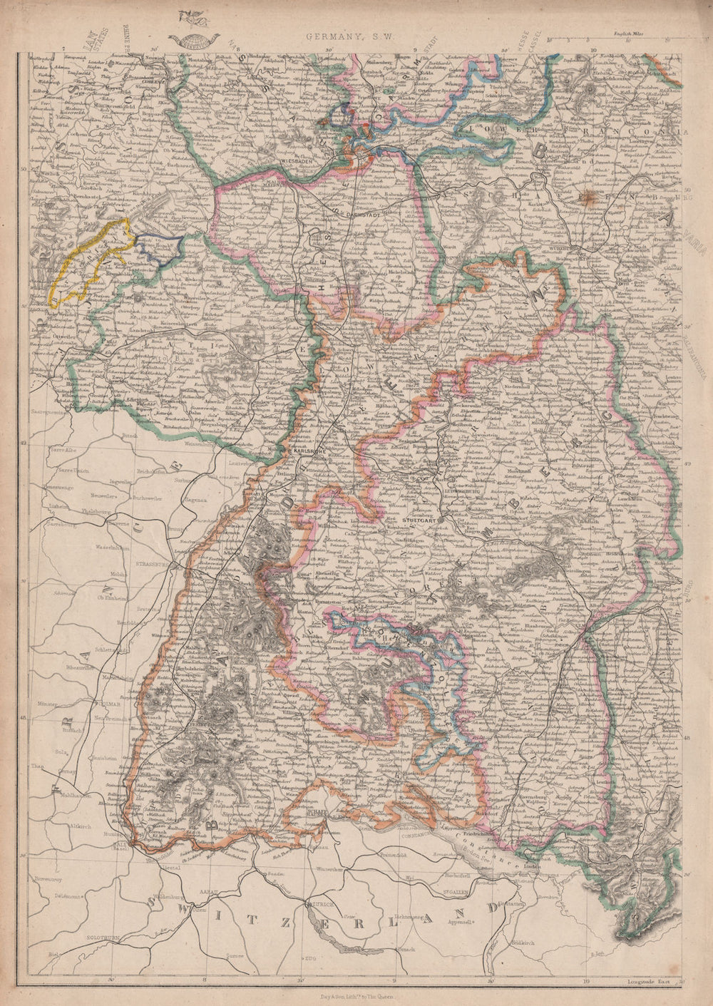 GERMANY SOUTH WEST. Baden Wurtemberg Palatinate Hesse. JW LOWRY 1862 old map
