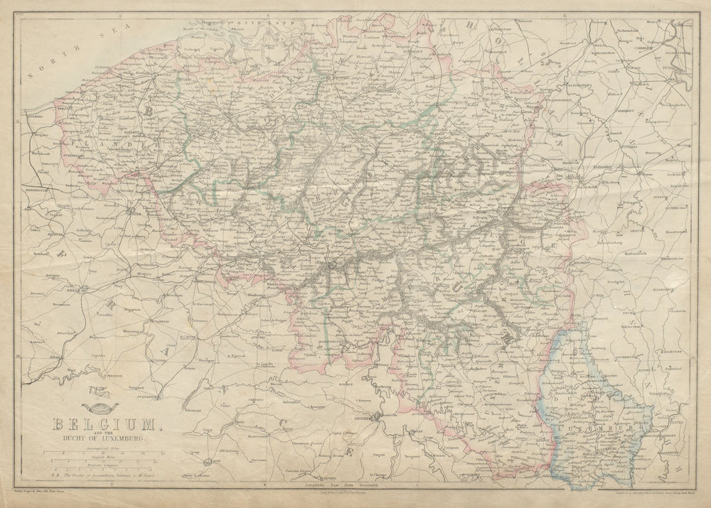 BELGIUM & LUXEMBOURG. Provinces rivers railways. JW LOWRY. Dispatch 1862 map