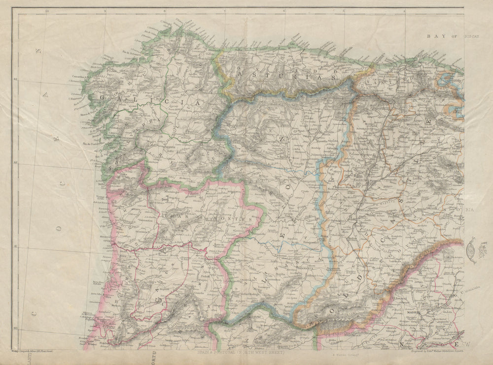 IBERIA NW. Galicia Asturias Oporto Leon Santander Castille. WELLER 1862 map