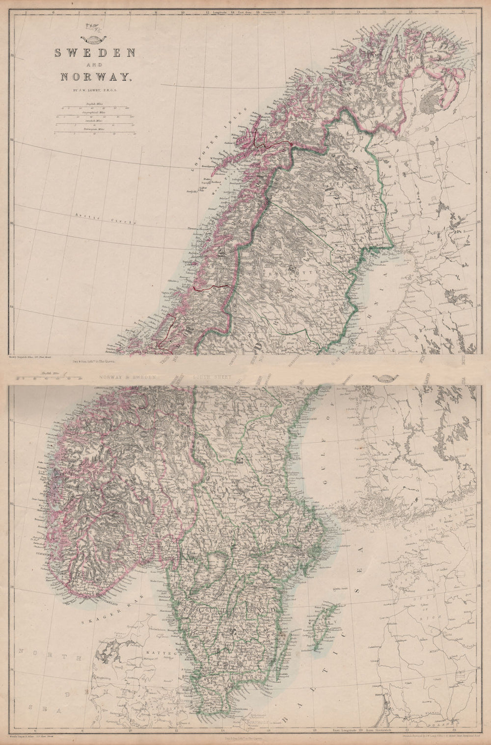 SCANDINAVIA.Shows early railways inc Oslo-Eidsvoll.Norway Sweden.LOWRY 1862 map