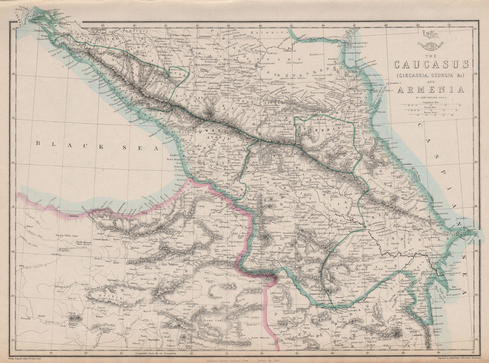 THE CAUCASUS & ARMENIA. Circassia Georgia Armenia. Azerbaijan. WELLER 1862 map