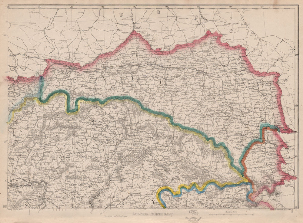 AUSTRIAN EMPIRE NORTH EAST. Galicia Budapest Krakow Lemberg. DOWER 1862 map