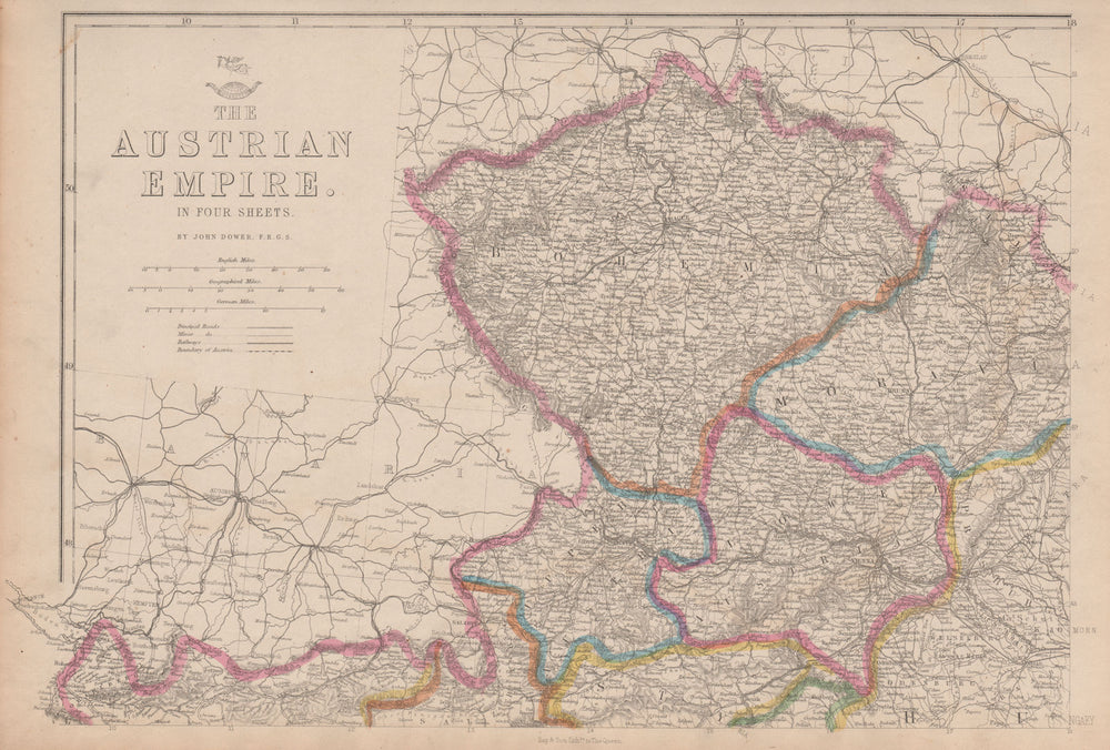 AUSTRIAN EMPIRE NORTH WEST. Bohemia Moravia Prague Vienna. DOWER 1862 old map