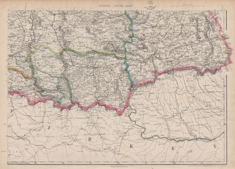 AUSTRIAN EMPIRE SOUTH EAST. Transylvania Banat Klausenburg. DOWER 1862 old map