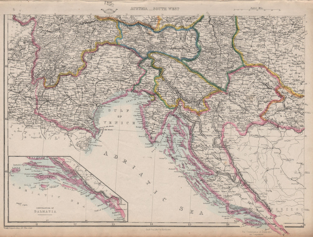 AUSTRIAN EMPIRE SW. Dalmatia Croatia Venice Tyrol Carinthia. DOWER 1862 map