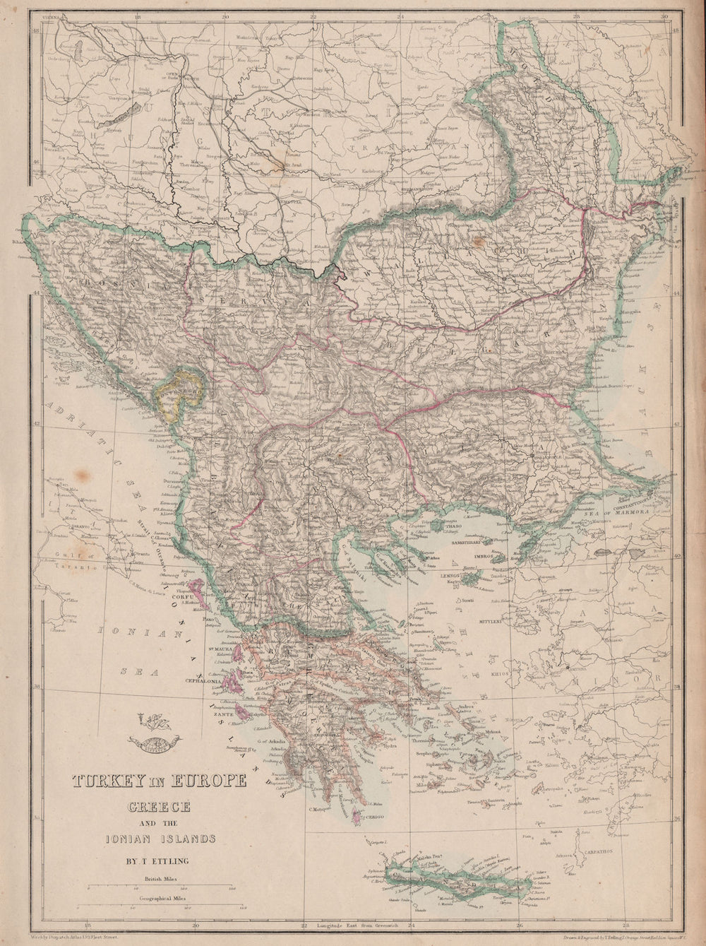 GREECE & BALKANS. Aegean. British Ionian Islands. Rumilia. ETTLING 1862 map