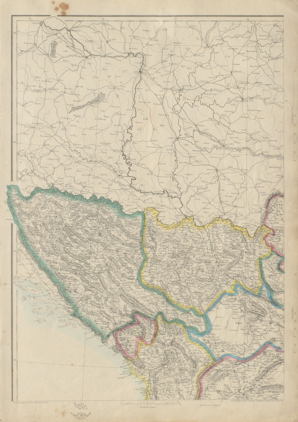 BALKANS NW. Bosnia Servia Serbia Montenegro Albania. ETTLING. Dispatch 1862 map