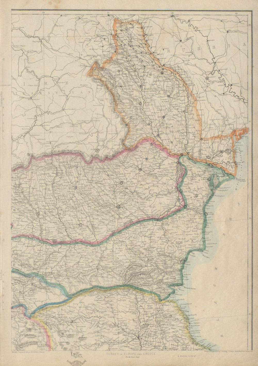BALKANS NE.Moldavia Bulgaria Wallachia Rumilia Dobruja Romania.ETTLING 1862 map