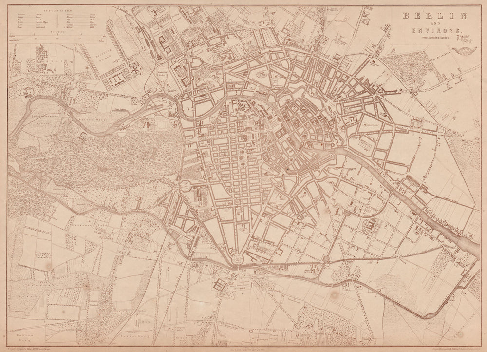 BERLIN. Large town/city plan by T. ETTLING for the Dispatch Atlas 1862 old map