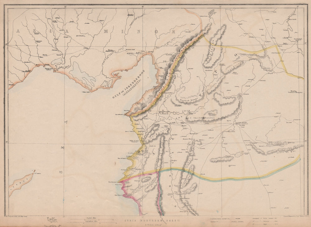 ALEPPO PROVINCE Syria Turkey Gulf of Iskenderun Antioch/Antakya.WELLER 1862 map