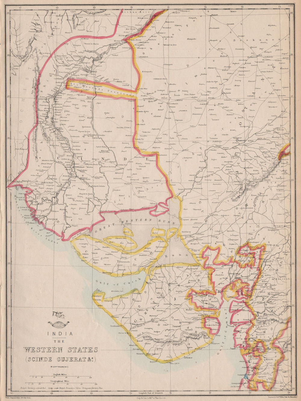 BRITISH INDIA. 'Western States (Scinde Gujerat &c)'. Daman. WELLER 1862 map
