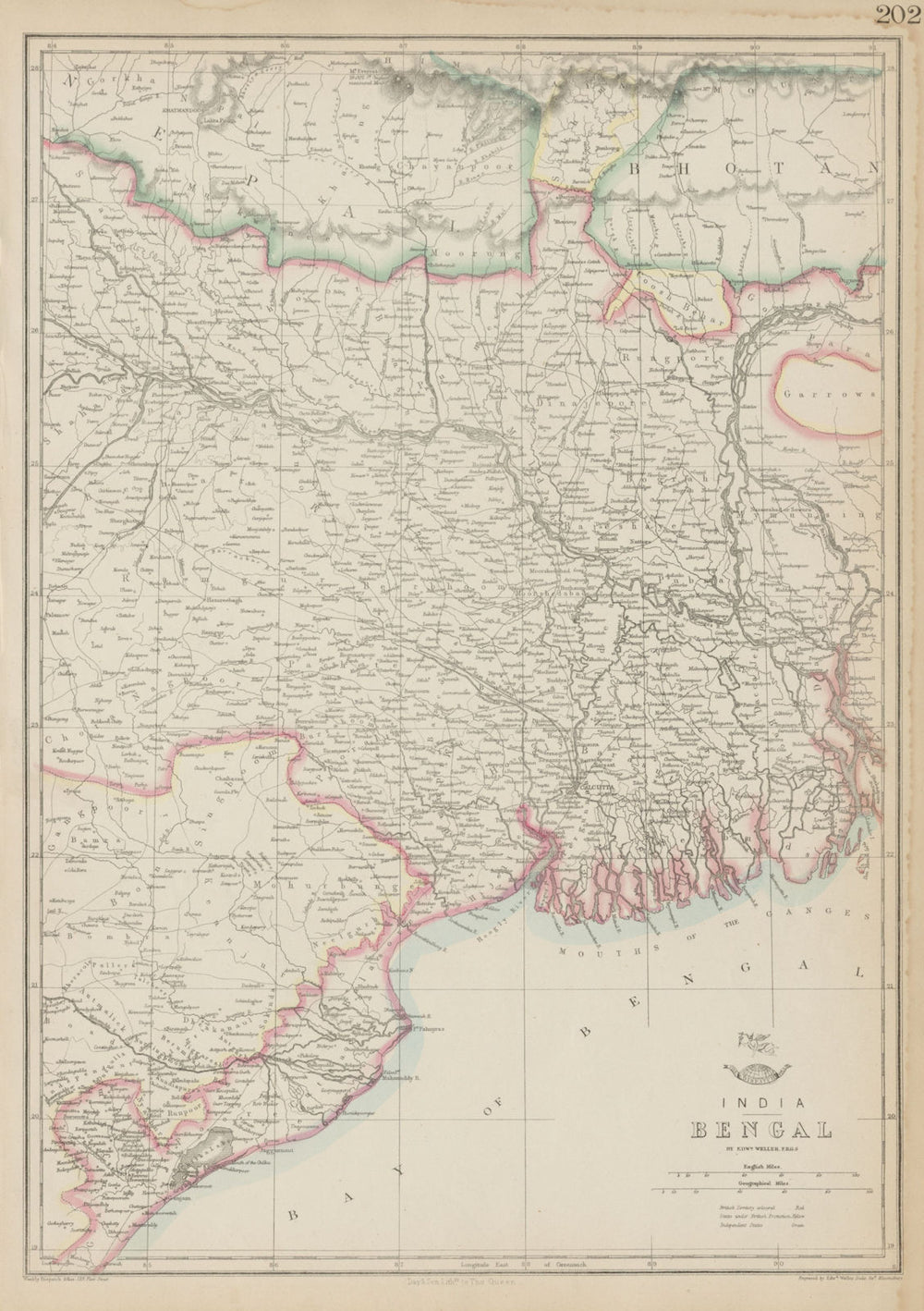 BENGAL. East Indian railway Calcutta-Raniganj. WELLER. Dispatch atlas 1862 map