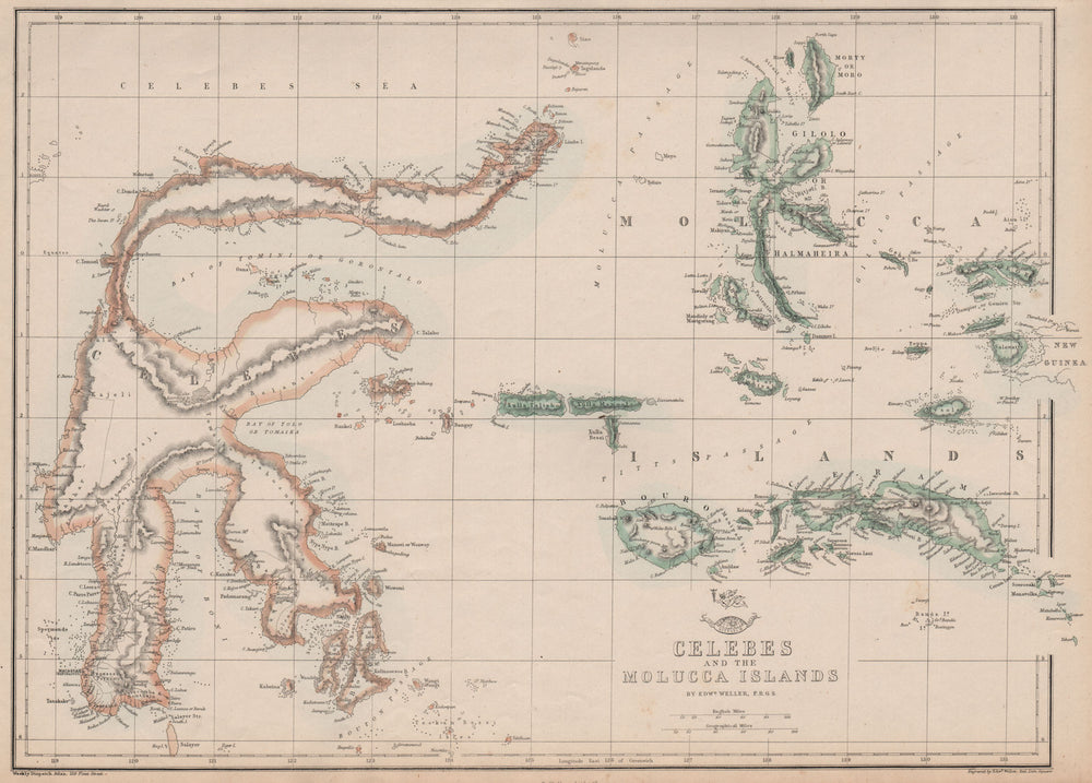 CELEBES & THE MOLUCCA ISLANDS.Dutch East Indies Sulawesi Maluku.WELLER 1862 map