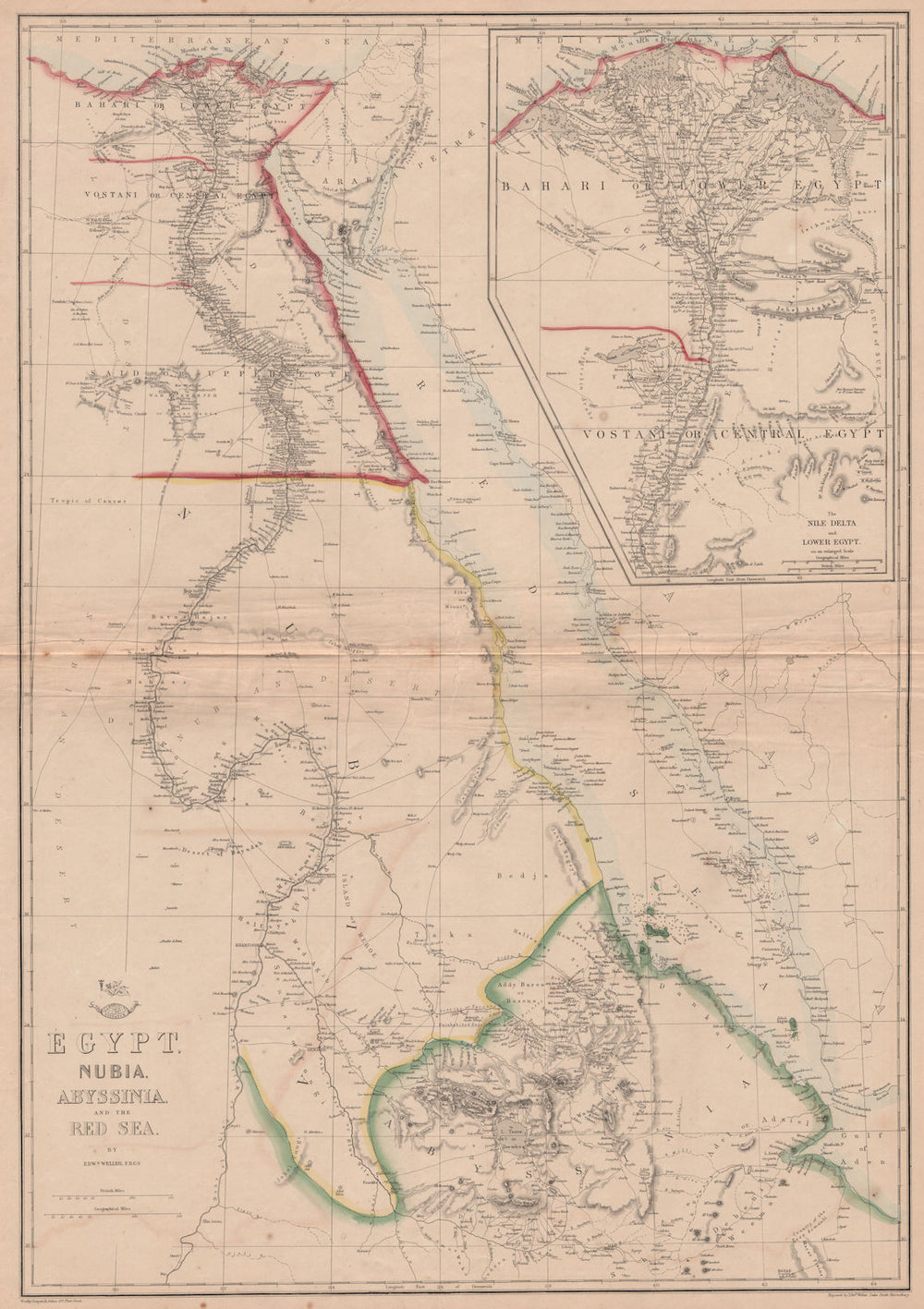 'Egypt, Nubia, Abyssinia and the Red Sea'. Nile valley & delta. WELLER 1862 map