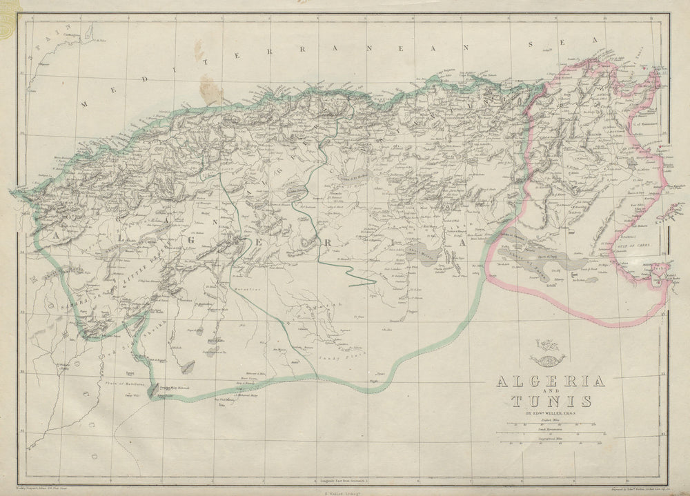 NORTH AFRICA. 'Algeria and Tunis'. Tunisia. WELLER 1862 old antique map chart