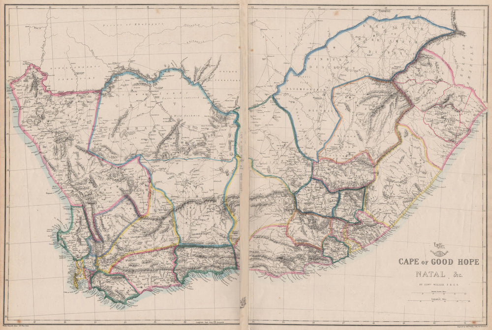 CAPE OF GOOD HOPE/NATAL Districts municipalities. South Africa. WELLER 1862 map