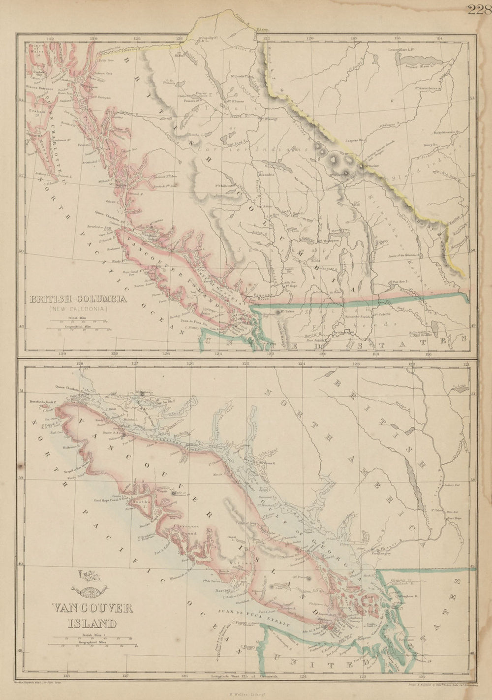 BRITISH COLUMBIA NEW CALEDONIA VANCOUVER ISLAND. San Juan arch. WELLER 1862 map