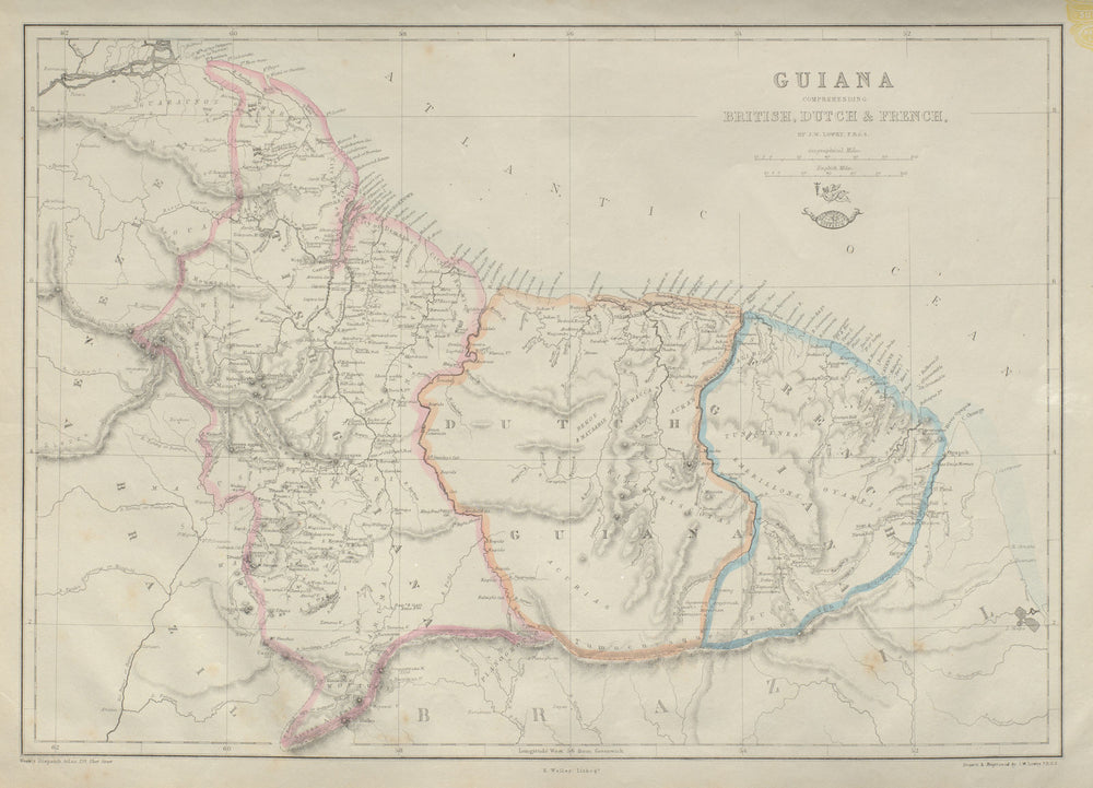 'Guiana Comprehending British, Dutch & French' Suriname Guyana.  LOWRY 1862 map