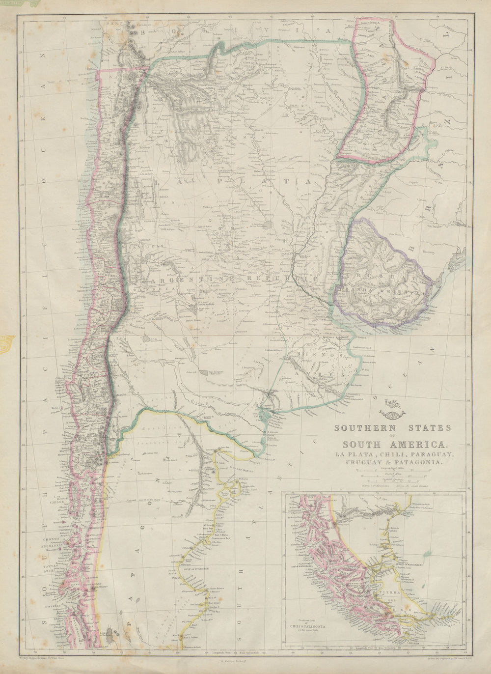 SOUTH AMERICA. 'La Plata, Chili, Paraguay, Uruguay & Patagonia'. LOWRY 1862 map