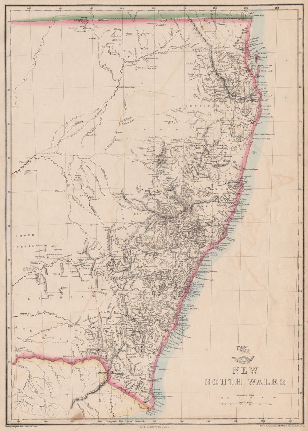 'New South Wales'  & Gold Coast/Brisbane. State map. Australia. WELLER 1862