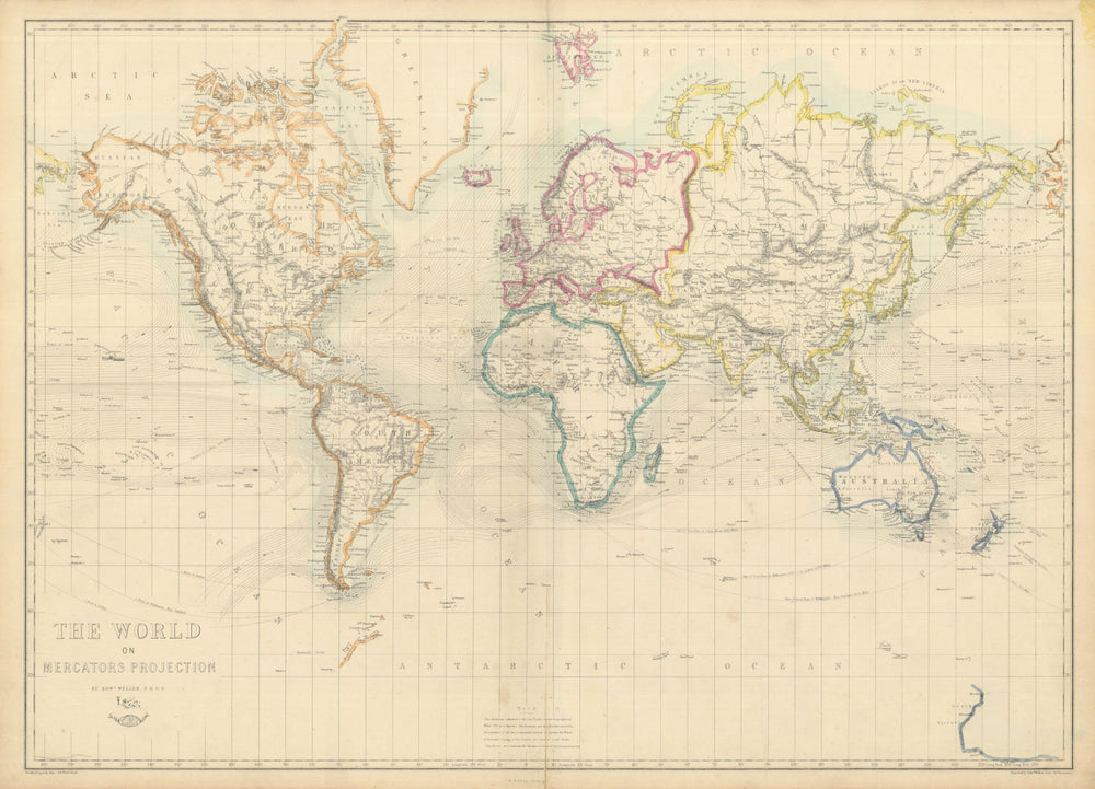 'The World on Mercators Projection'. Shows Mountains of Kong. WELLER 1863 map