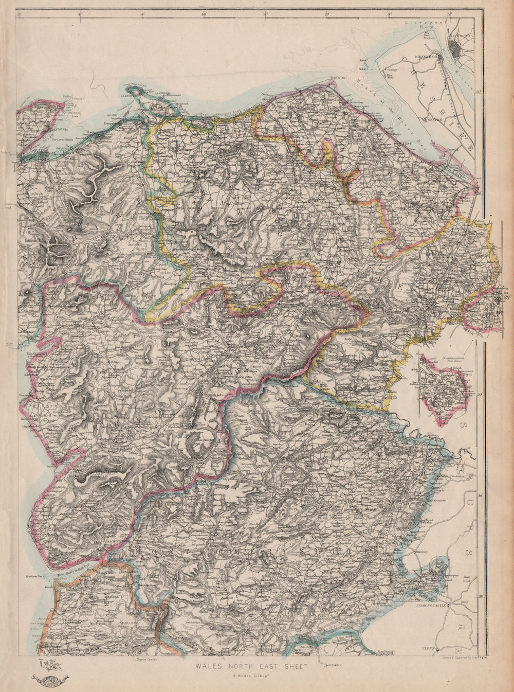 NORTH WALES. Montgomery Merioneth Denbigh Carnarfon Snowdonia. WELLER 1863 map