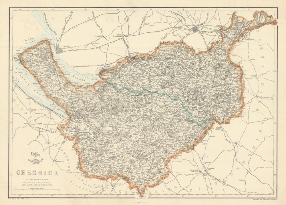 CHESHIRE. Antique county map. Railways. WELLER 1863 old plan chart