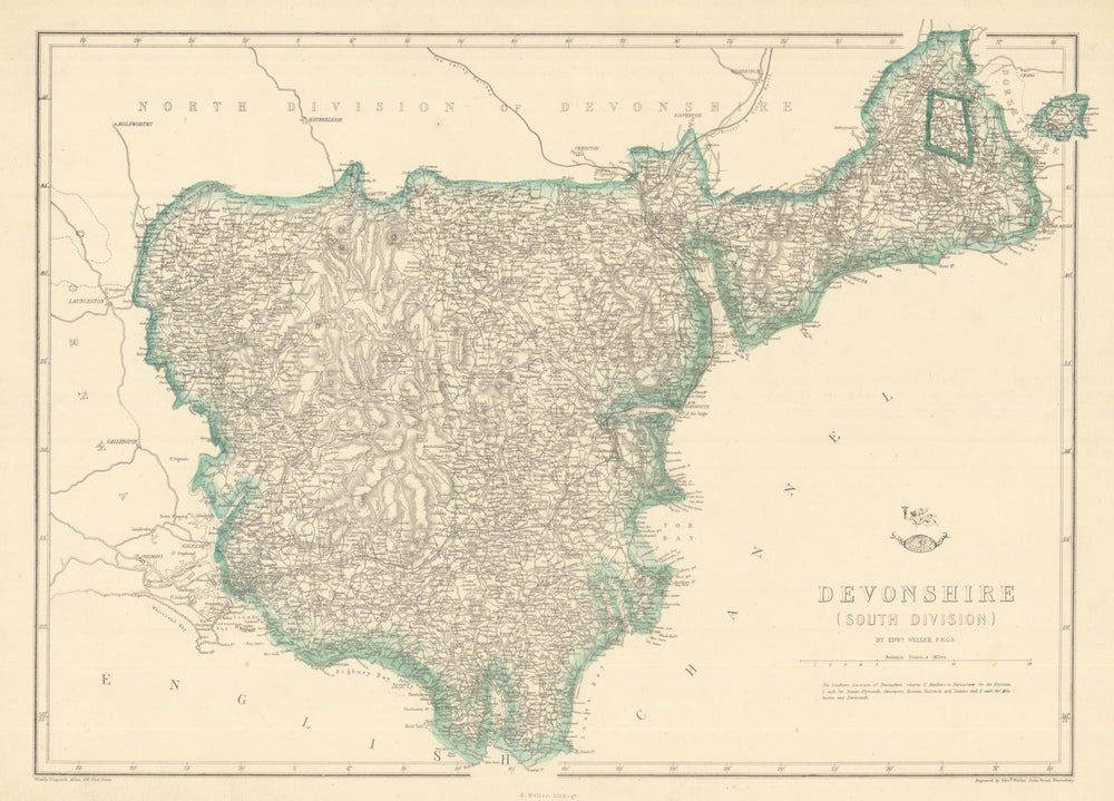 DEVONSHIRE SOUTH. Dartmoor Torquay Salcombe. Exclave/enclave. WELLER 1863 map