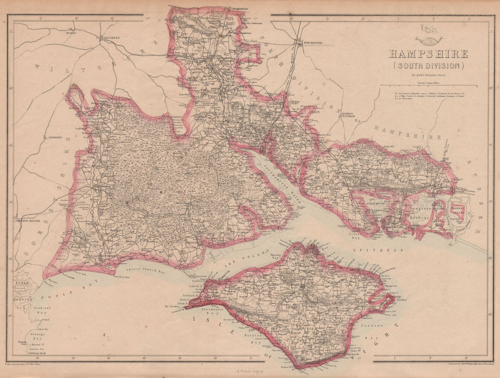 HAMPSHIRE SOUTH Isle of Wight New Forest Southampton Portsmouth WELLER 1863 map