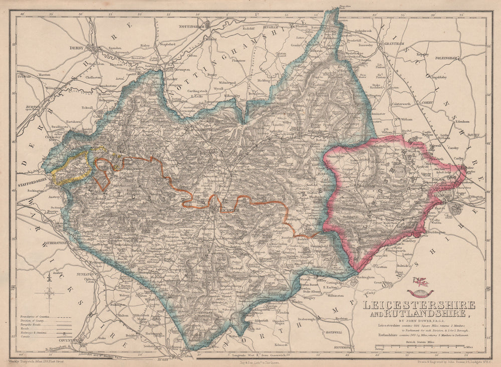 EAST MIDLANDS. Leicestershire & Rutlandshire. Railways Enclaves. DOWER 1863 map