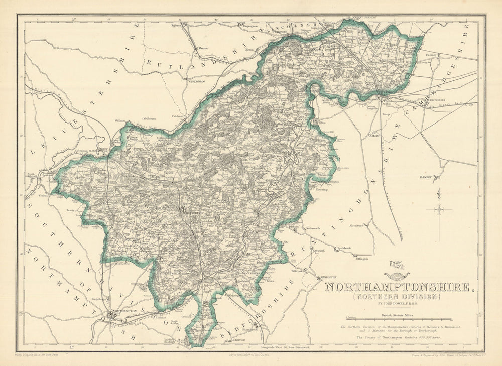 NORTHAMPTONSHIRE NORTH. Rockingham Forest. Railways. DOWER. Dispatch 1863 map