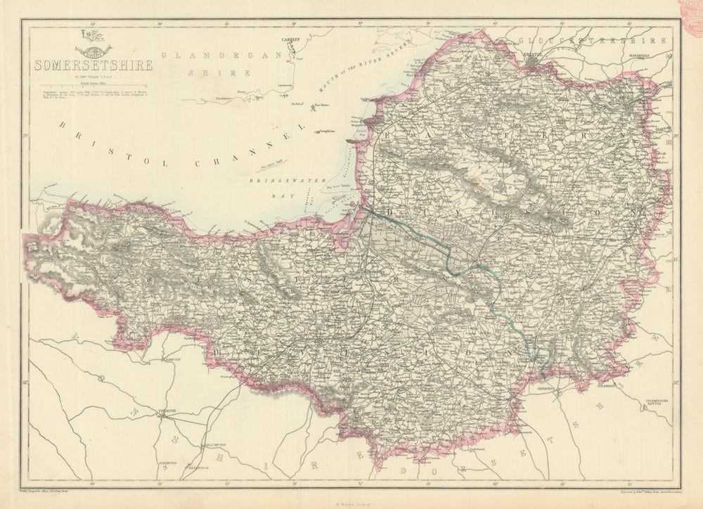 SOMERSETSHIRE. Antique county map. Railways. Mendips. Exmoor. WELLER 1863