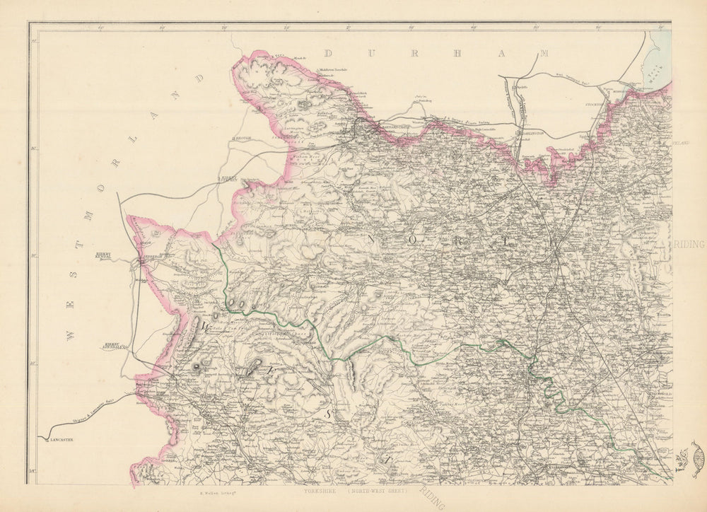 YORKSHIRE NORTH WEST. Harrogate Richmond Thirsk Middlesbrough. WELLER 1863 map