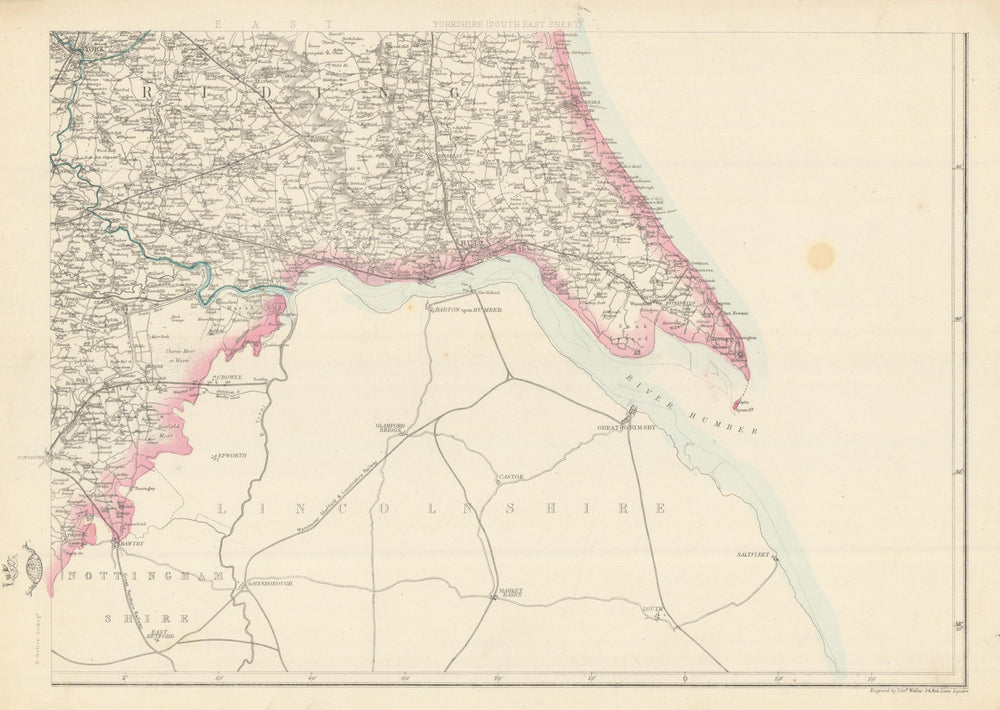 YORKSHIRE SOUTH EAST. Humber estuary. Hull York Grimsby. WELLER 1863 old map