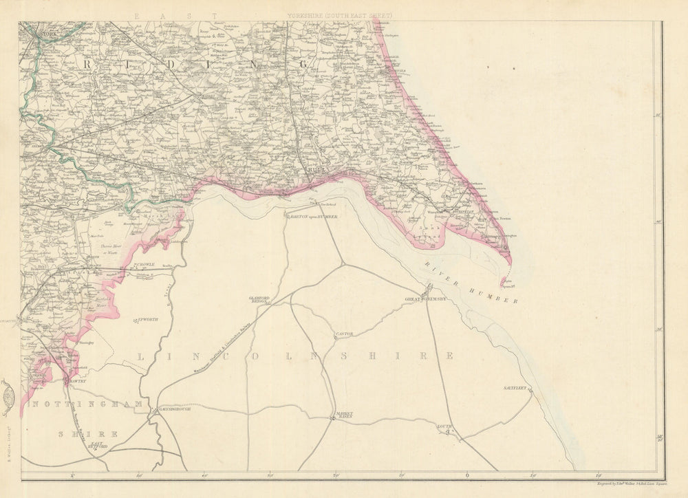 YORKSHIRE SOUTH EAST. Humber estuary. Hull York Grimsby. WELLER 1863 old map
