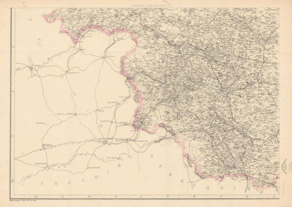 YORKSHIRE SOUTH WEST. Halifax Bradford Leeds Sheffield. WELLER 1863 old map