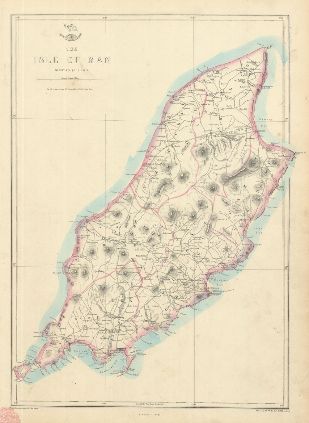 'The Isle of Man' showing Sheadings. WELLER 1863 old antique map plan chart